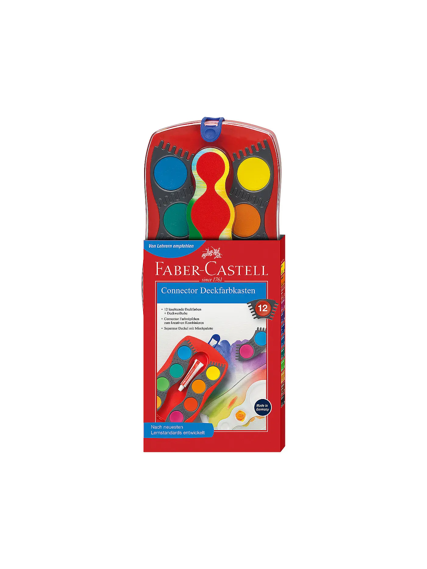 FABER-CASTELL | Connector Deckfarbkasten, rot, 12 Farben | 